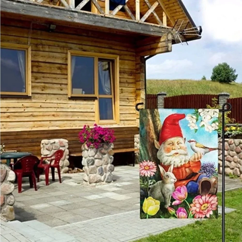 Garden Gnome Flag Garden Yard Flag All Weather Floral 12.5 x 18 inch Multicolor
